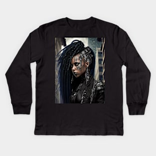 Black Cybergoth Woman Kids Long Sleeve T-Shirt